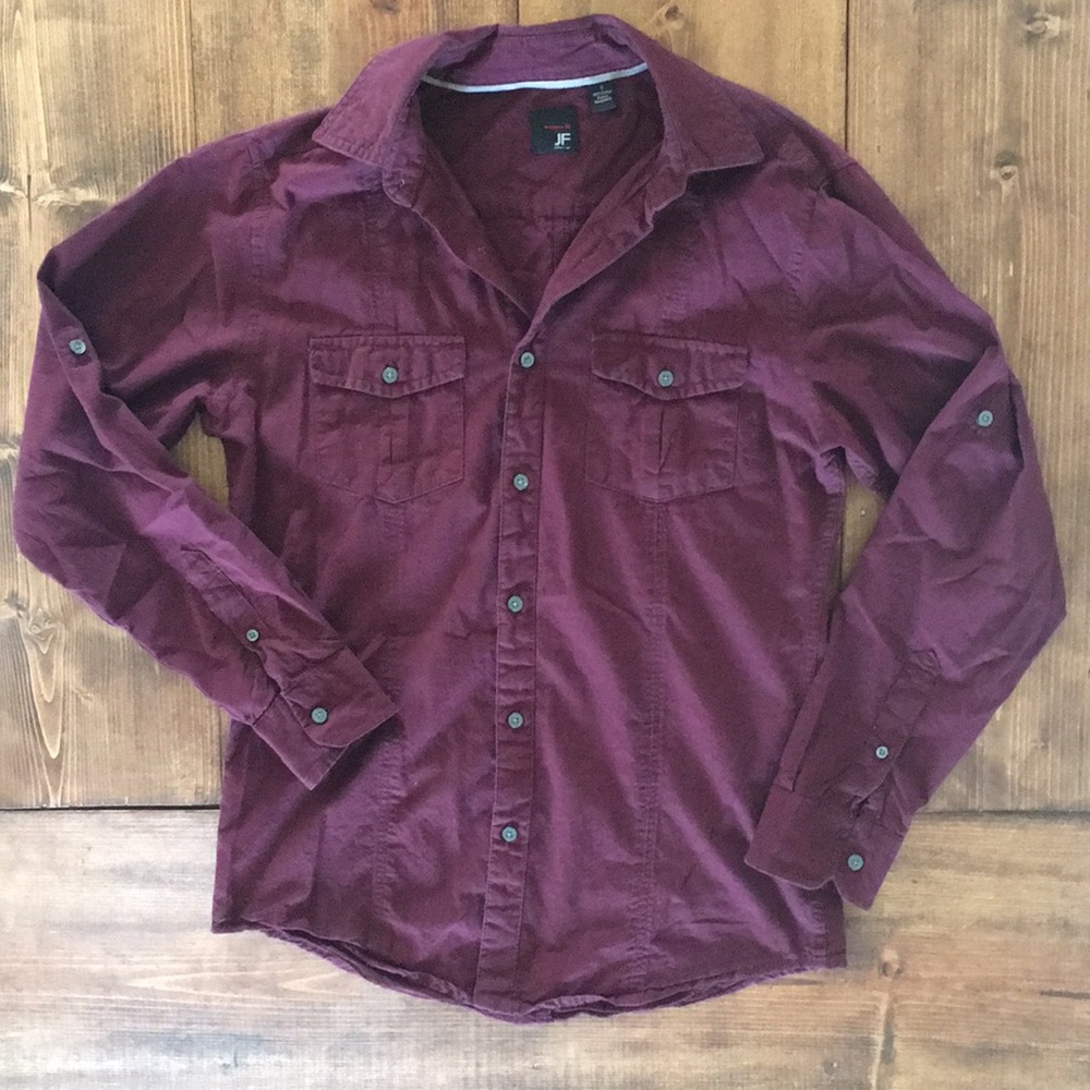 MAROON BUTTON UP LONG SLEEVE SHIRT